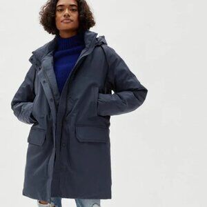 everlane renew military parka puffer jacket in india ink navy